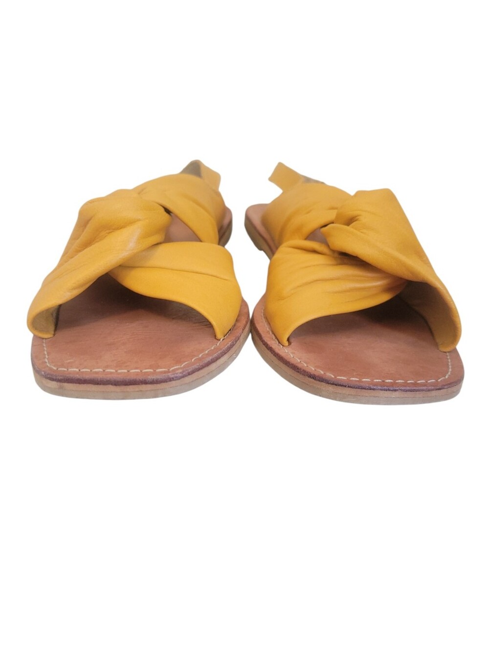Velez Artisan Leather Knot Sandals Mustard Yellow Slingback Flat 38 Boho Resort - Picture 7 of 11